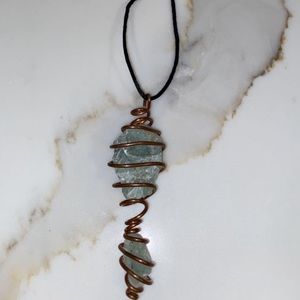 Double fluorite crystal with copper necklace